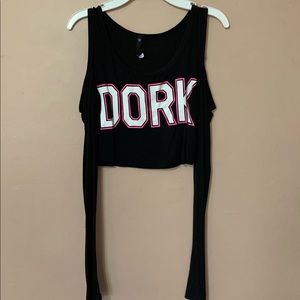 Black, long sleeve, crop top with shoulder windows
